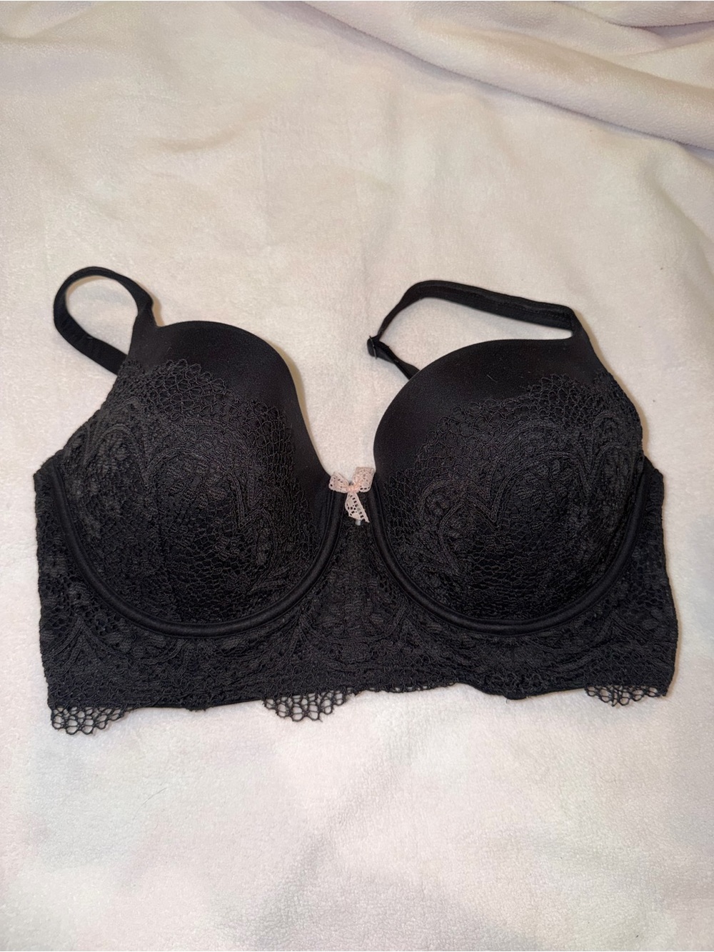 Vintage 2016 Victoria Secret Black Lace Longline Push-Up Bra - Women's Intimates